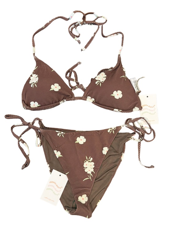 Dippin' Daisy's Other - Dippin’ Daisy’s Brown Floral String Bikini Set L NWT
